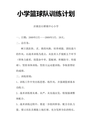 小学篮球队训练计划