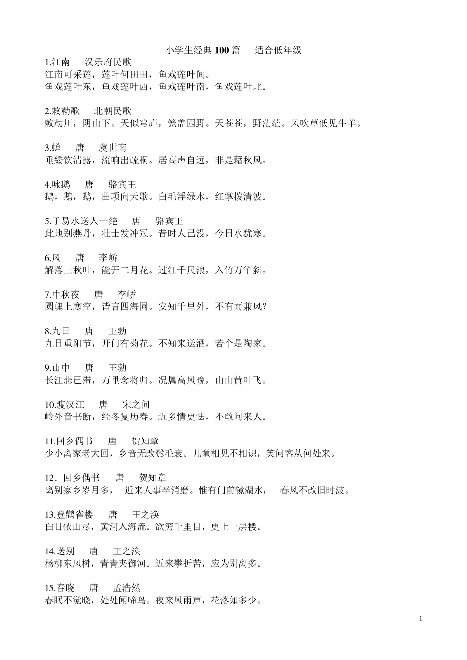 小学经典诵读100篇低年级_第1页