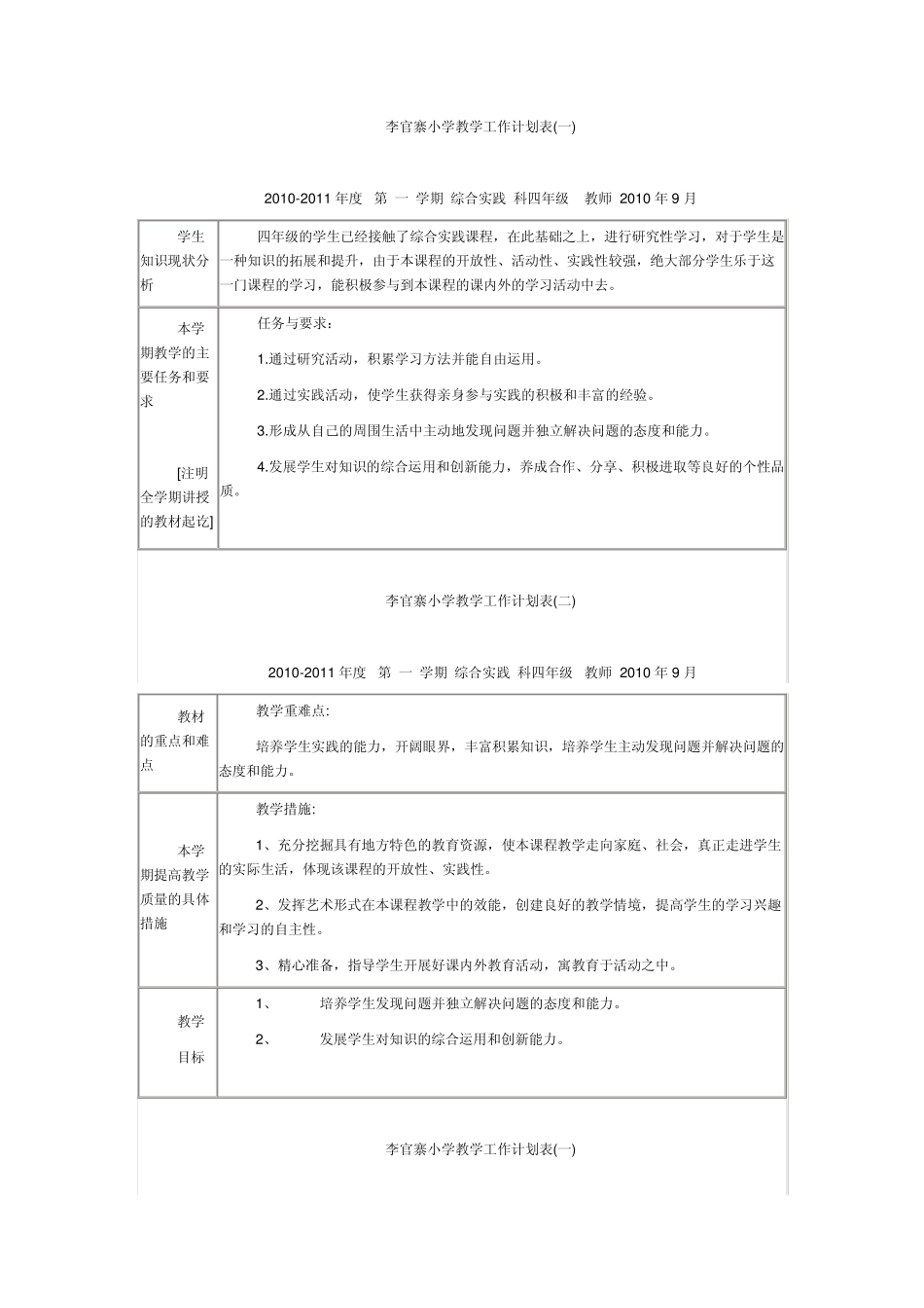 小学综合实践教学工作计划表_第2页