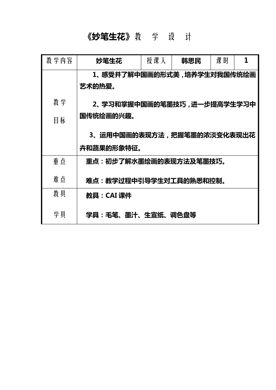 小学美术《妙笔生花》教学设计_第1页
