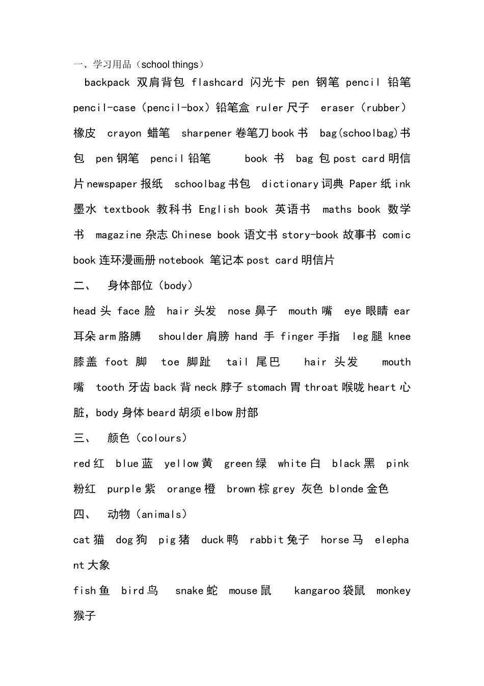 小学至初中英语单词分类表_第1页