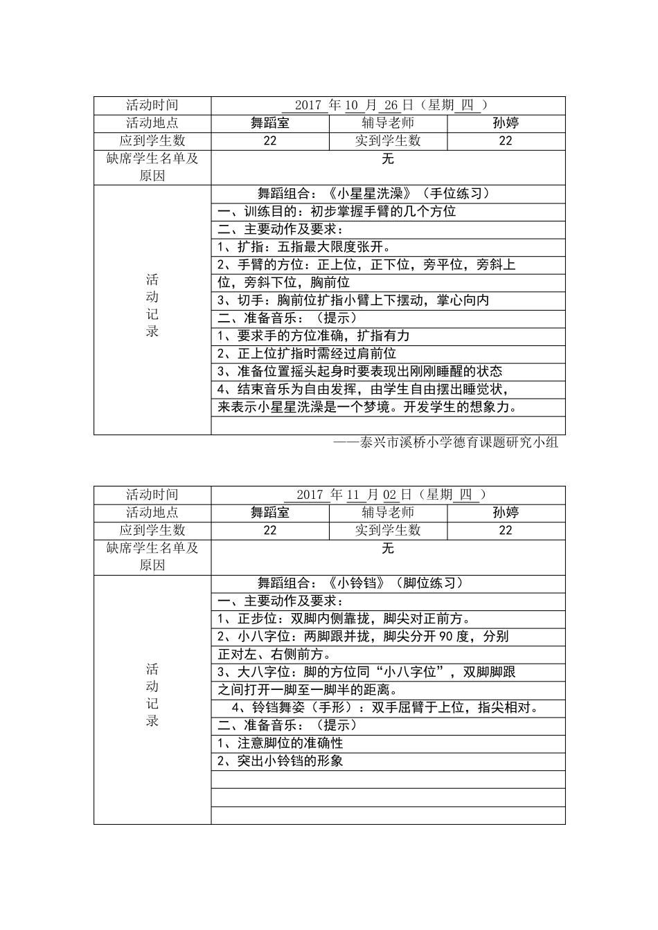 小学舞蹈社团活动记录表_第2页