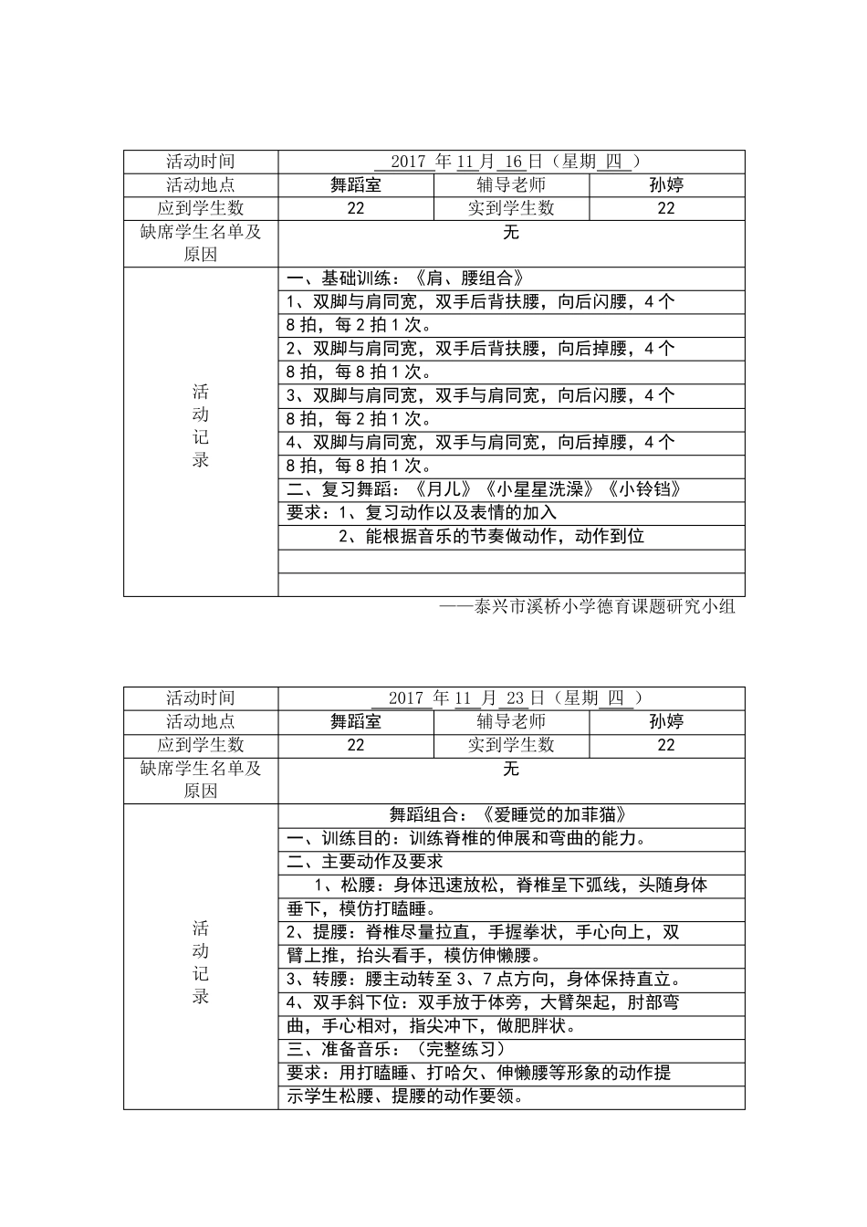 小学舞蹈社团活动记录表_第3页
