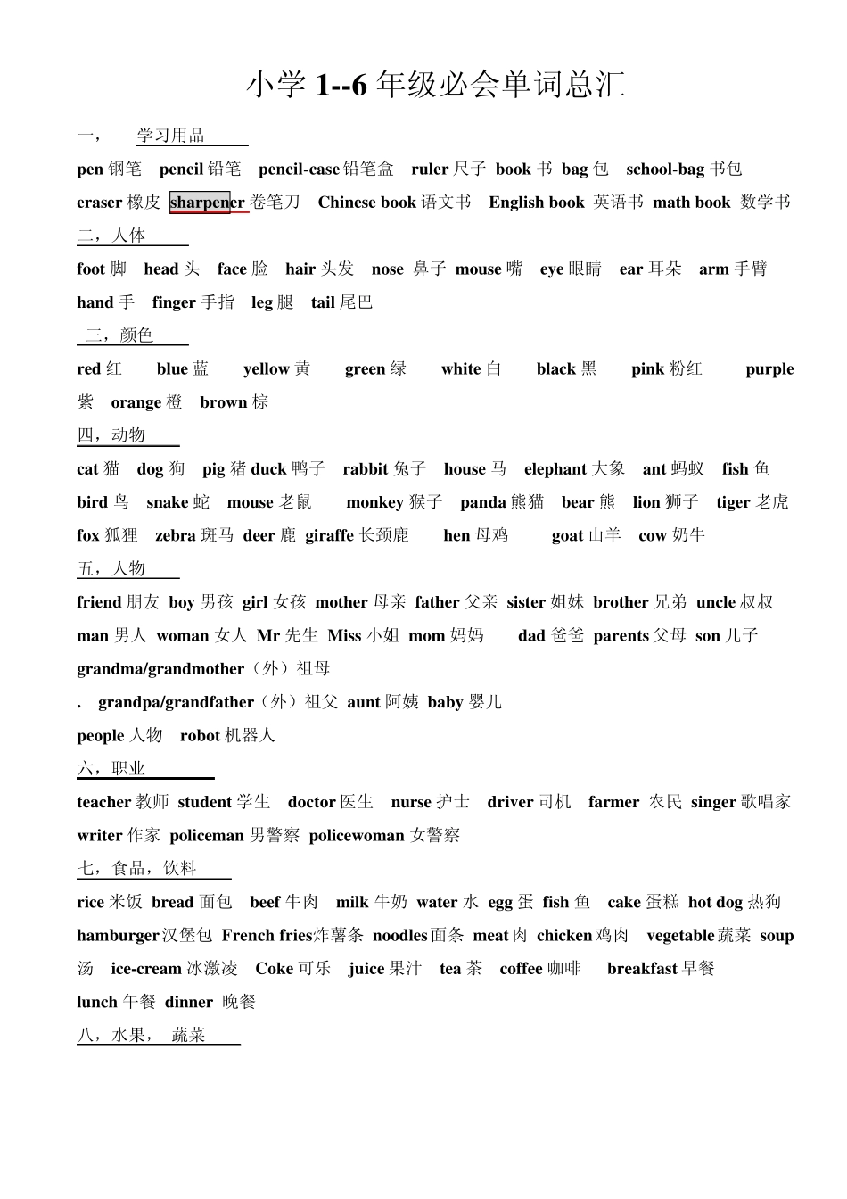 小学英语16年级小学16年级必会单词总汇词汇(学生用)_第1页