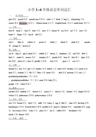 小学英语16年级小学16年级必会单词总汇词汇(学生用)