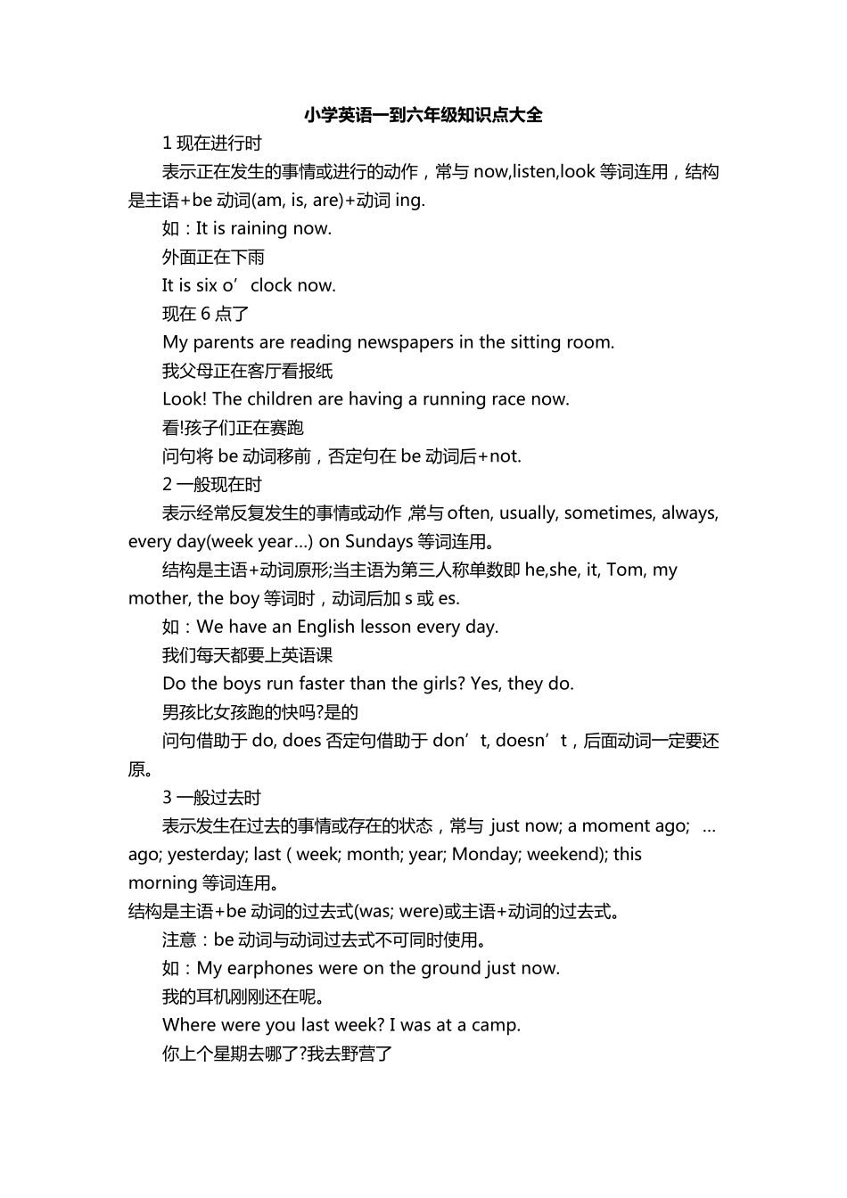 小学英语一年级到六年级知识点大全_第1页