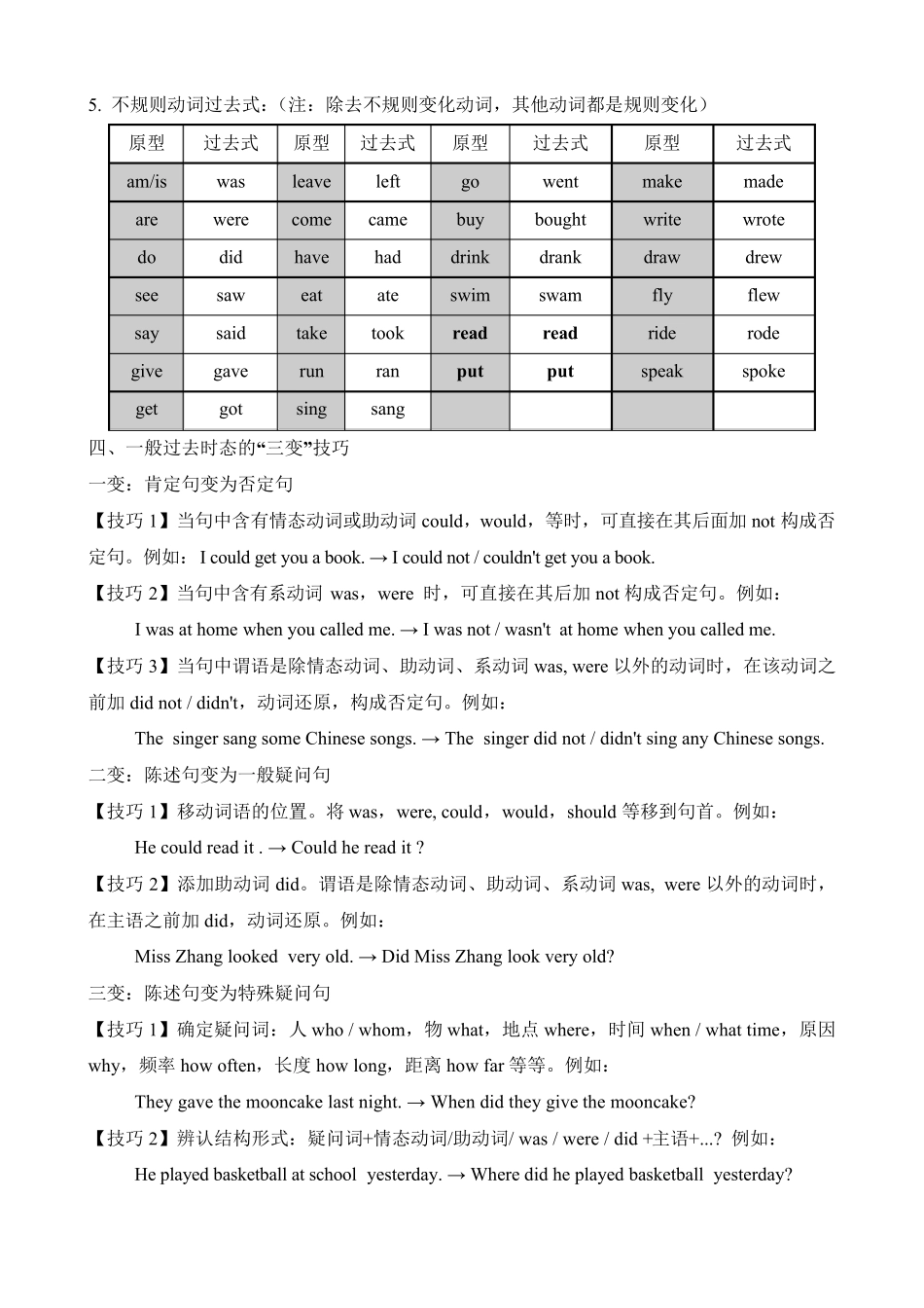 小学英语一般过去时专题讲解_第2页