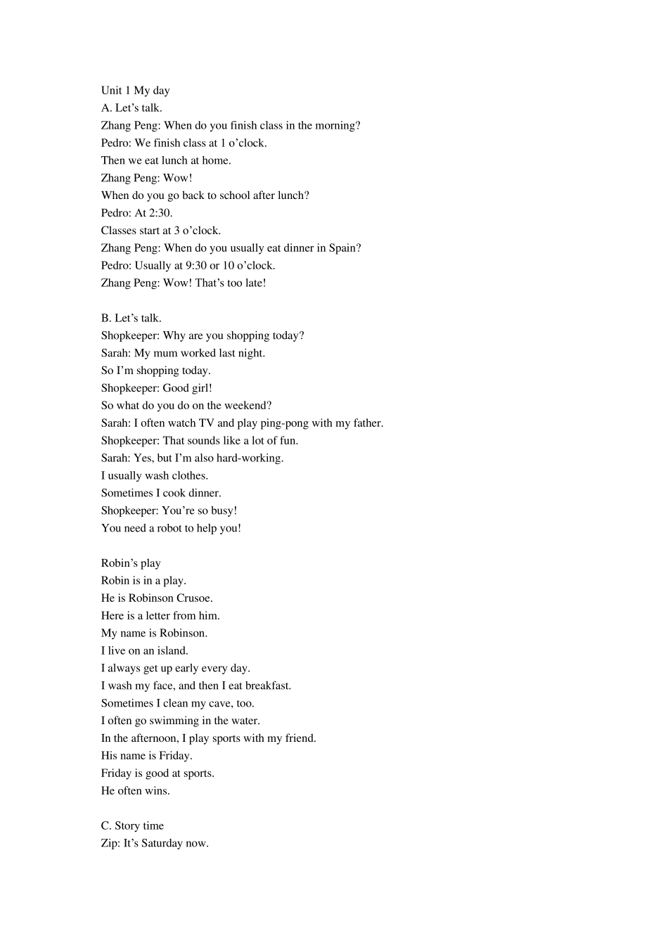 小学英语人教PEP五年级下册新版(课文+单词表)_第1页