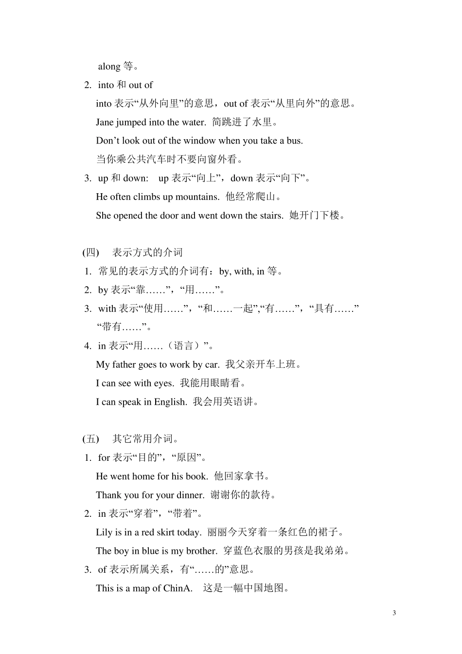 小学英语介词和连词专项复习_第3页