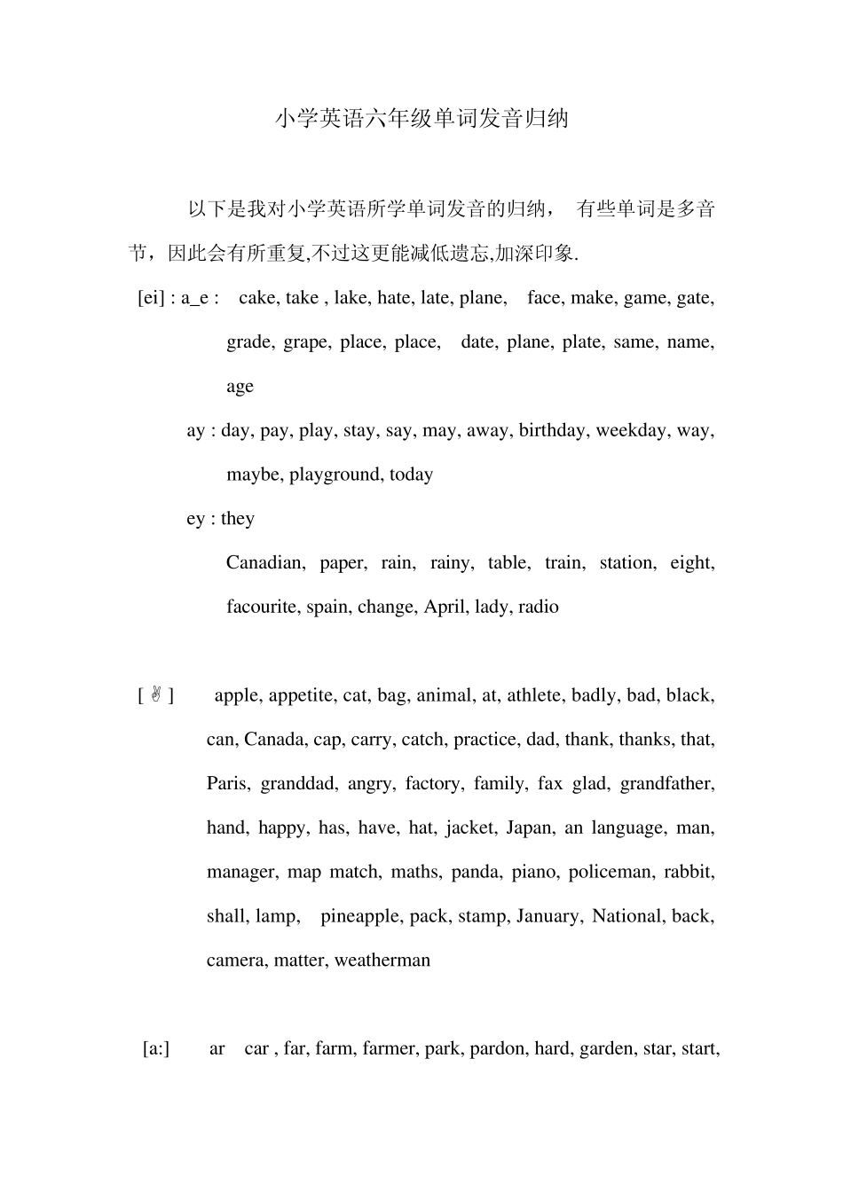 小学英语六年级单词发音归纳_第1页