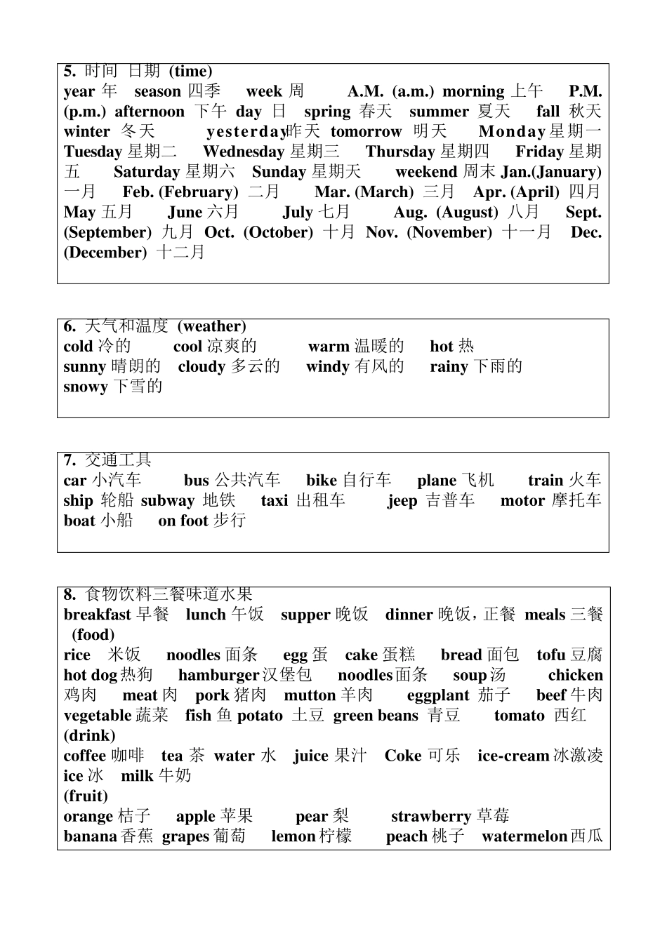 小学英语单词分类卡片_第2页