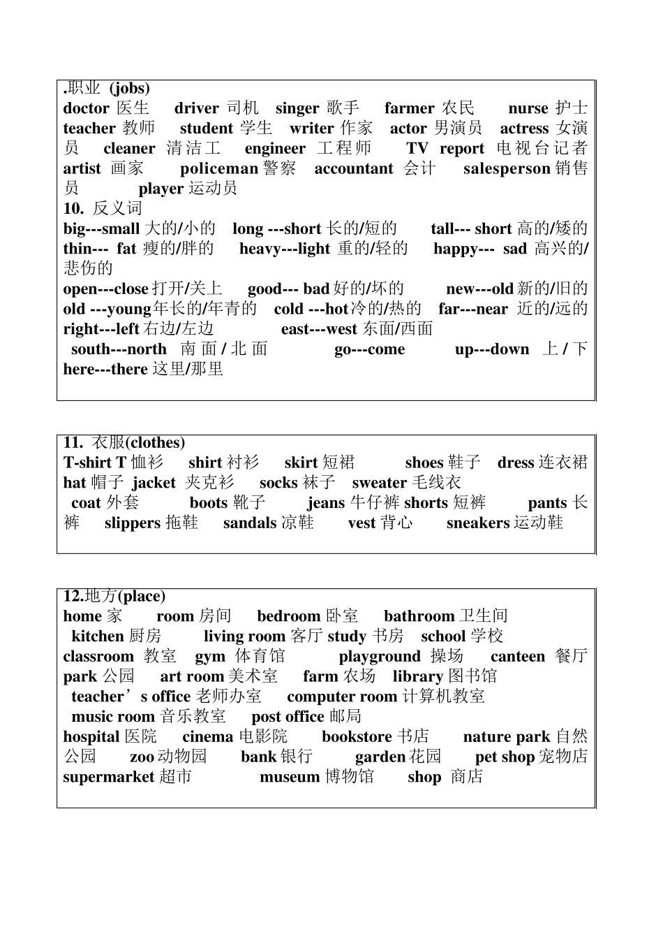 小学英语单词分类卡片_第3页