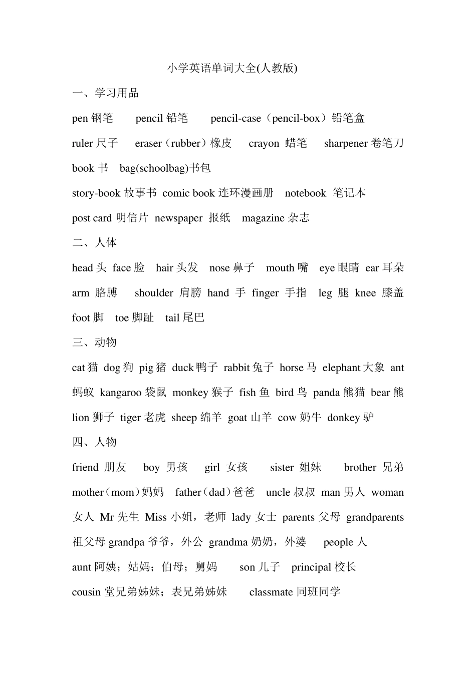 小学英语单词分类汇总_第1页