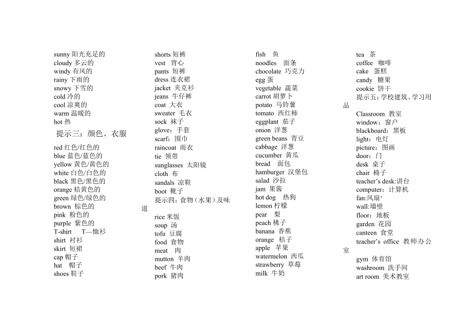 小学英语单词分类表(自己整理)_第2页