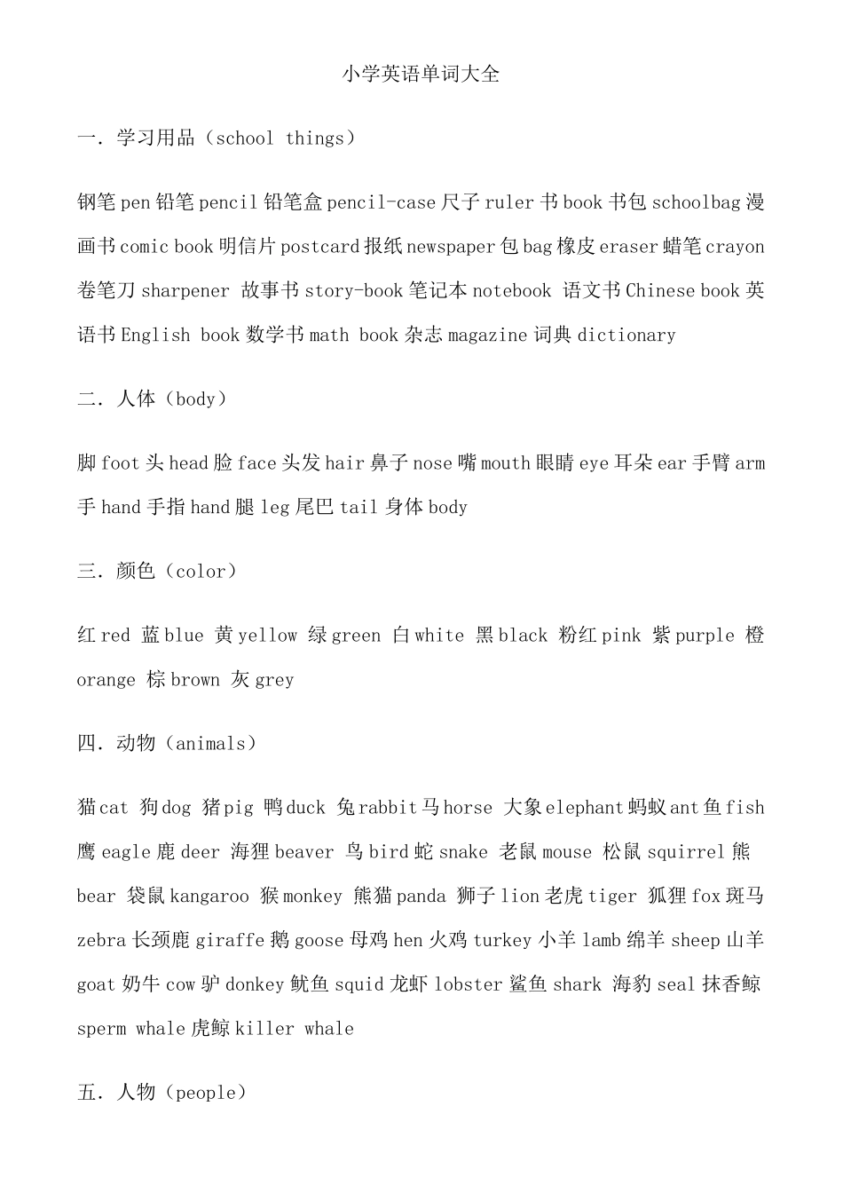 小学英语单词大全(含中文翻译)及英语口语8000句_第1页