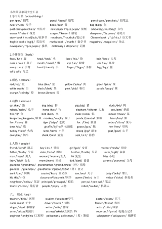 小学英语单词大全汇总