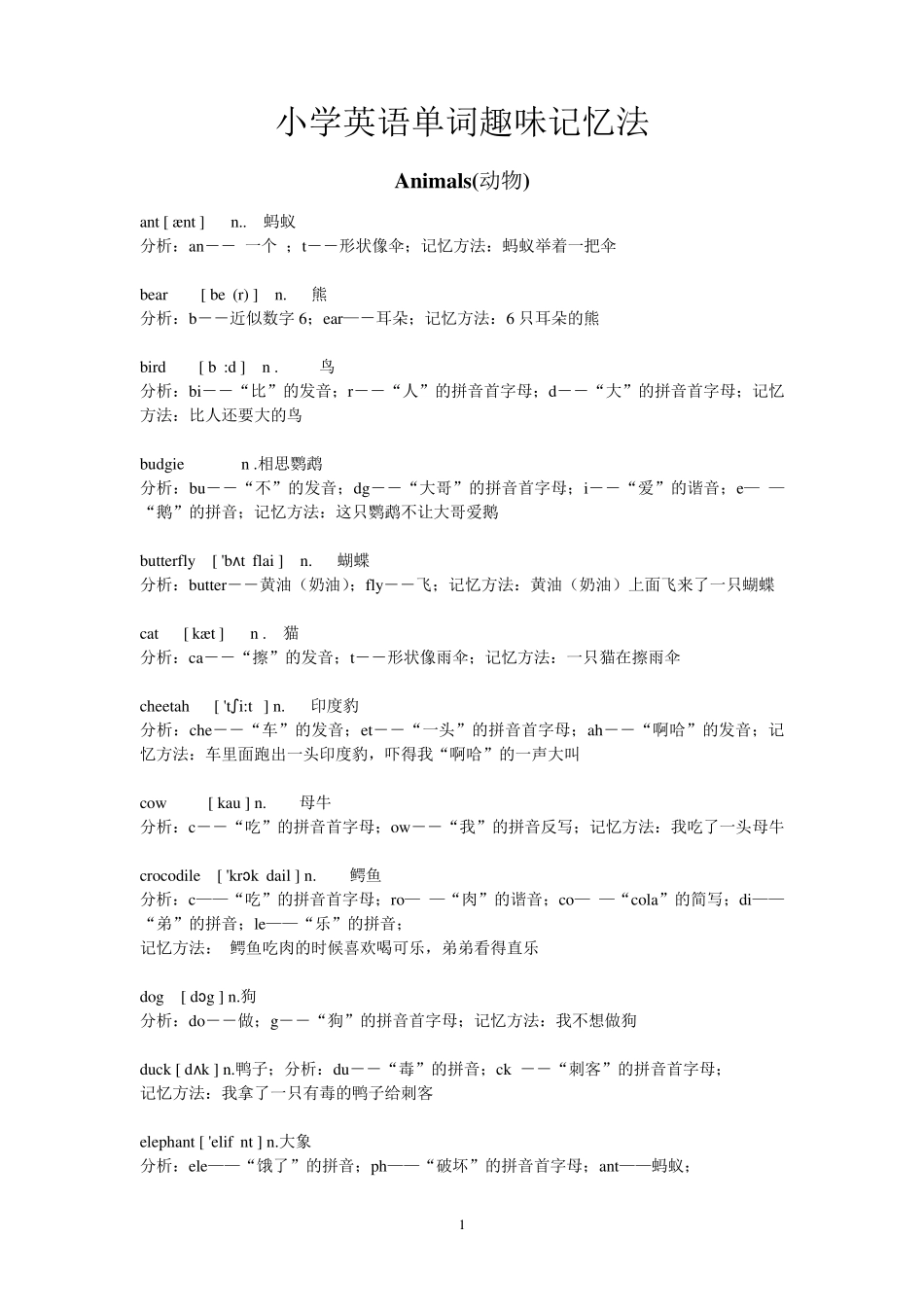 小学英语单词趣味记忆法_第1页