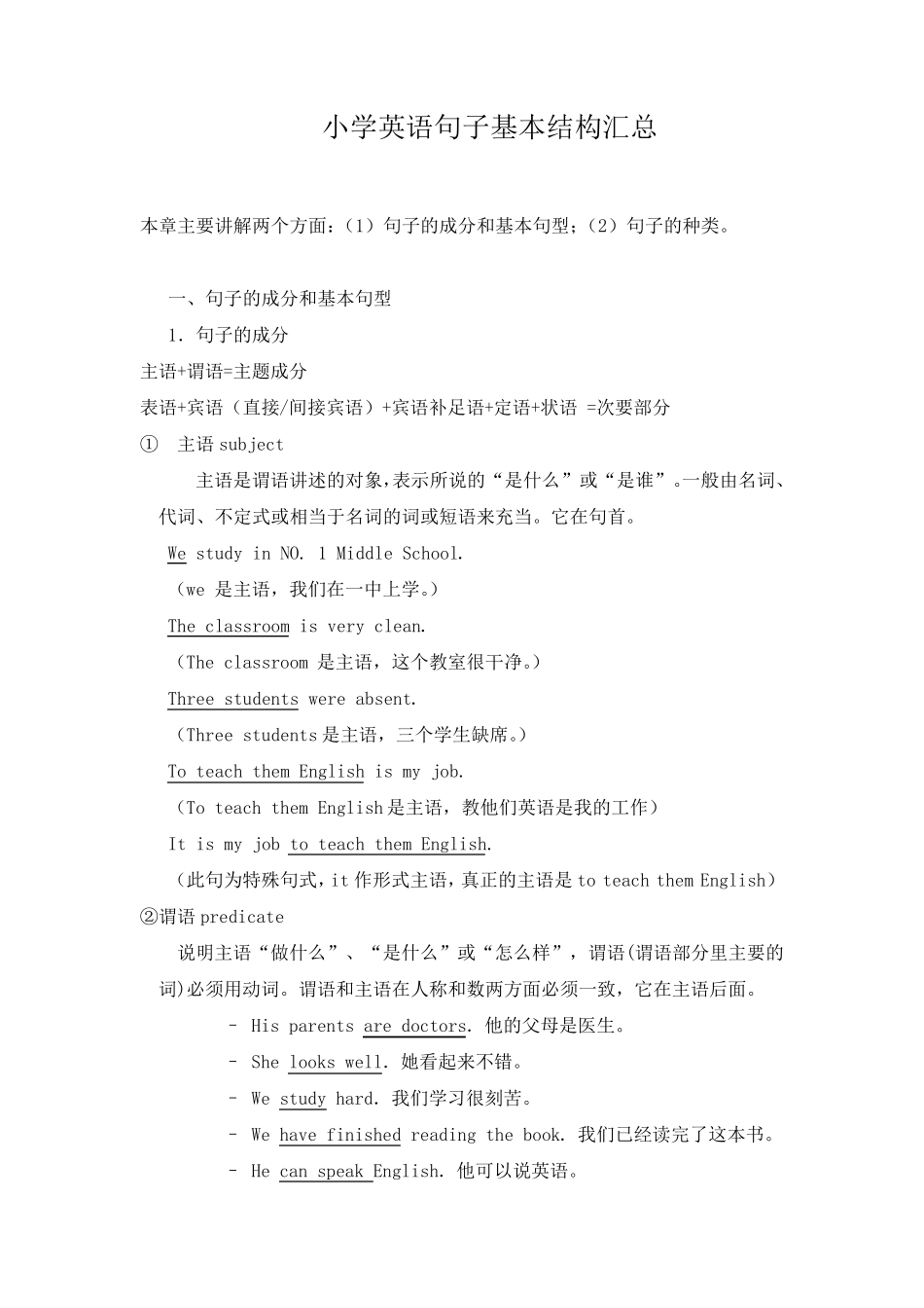 小学英语句子基本结构总结_第1页