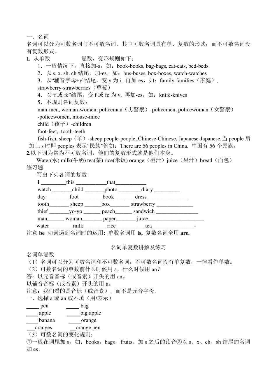 小学英语名词变复数练习_第1页