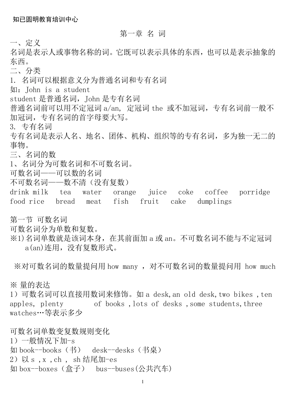 小学英语名词教案_第1页