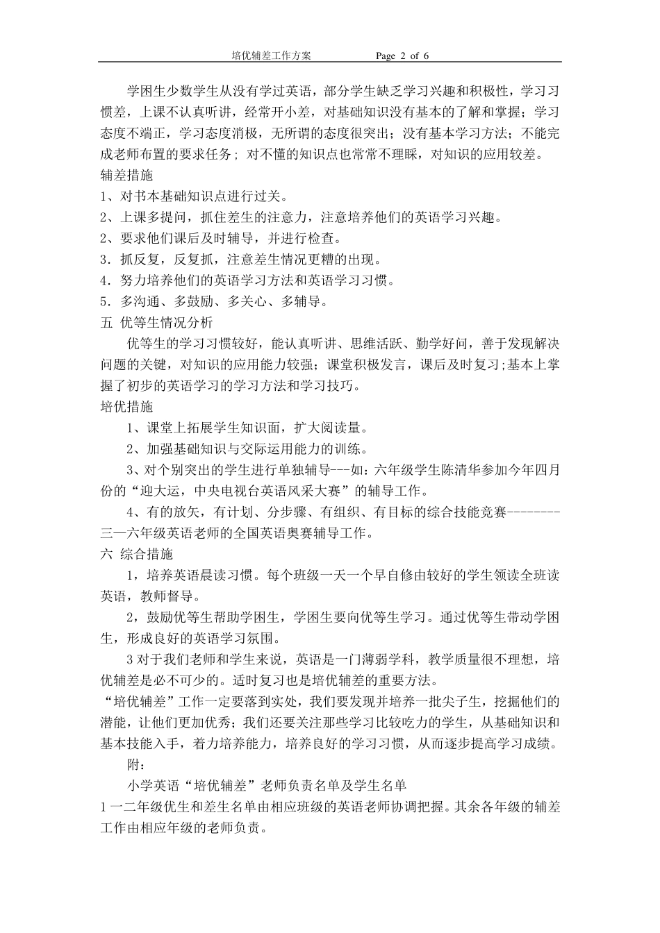小学英语培优辅差工作方案_第2页