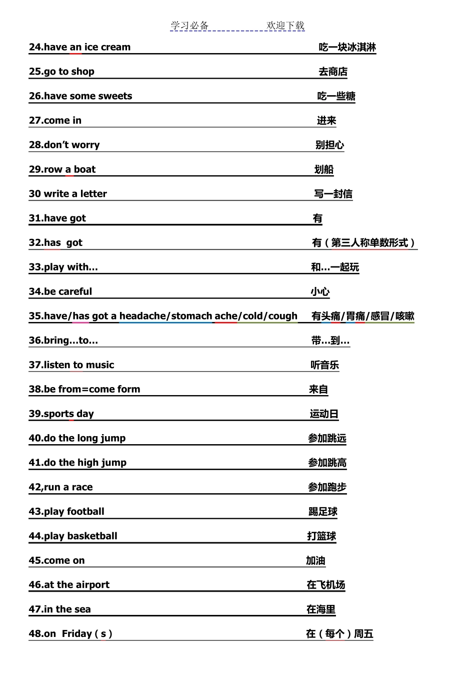小学英语外研版(一年级起点)三年级上知识点总结(彩色完全版)_第2页