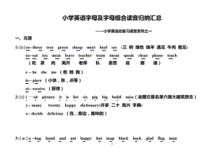 小学英语字母及字母组合读音归纳汇总