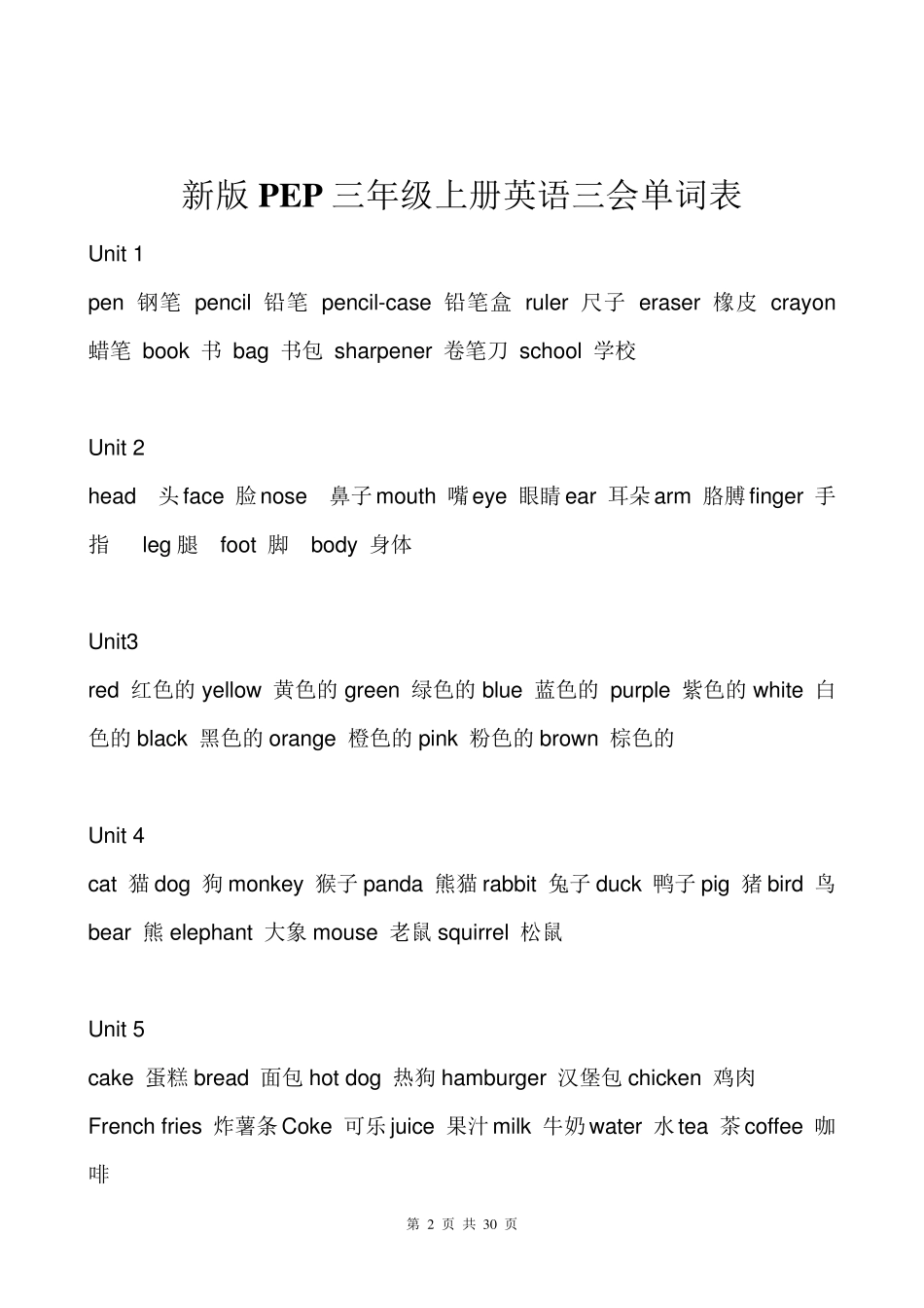 小学英语总复习资料(新版PEP)_第2页