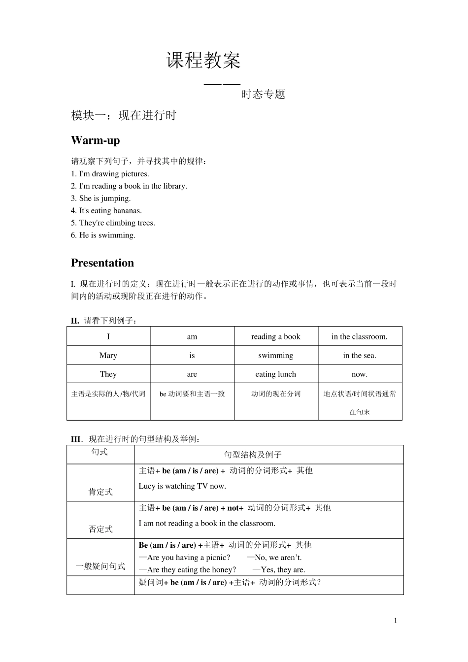 小学英语时态专项训练_第1页