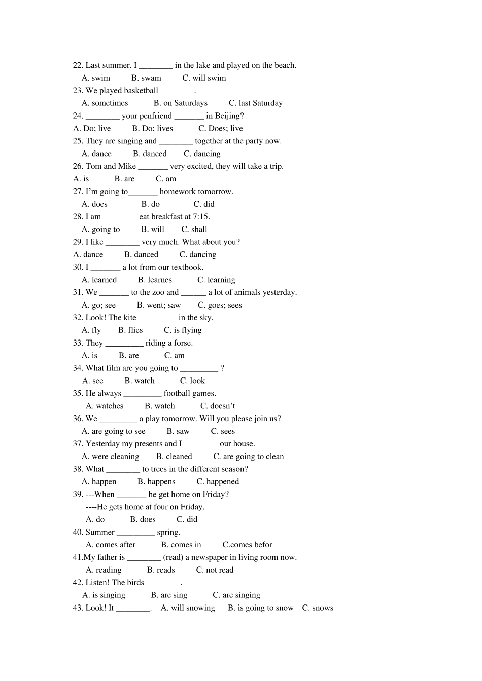 小学英语时态综合练习,附答案_第2页
