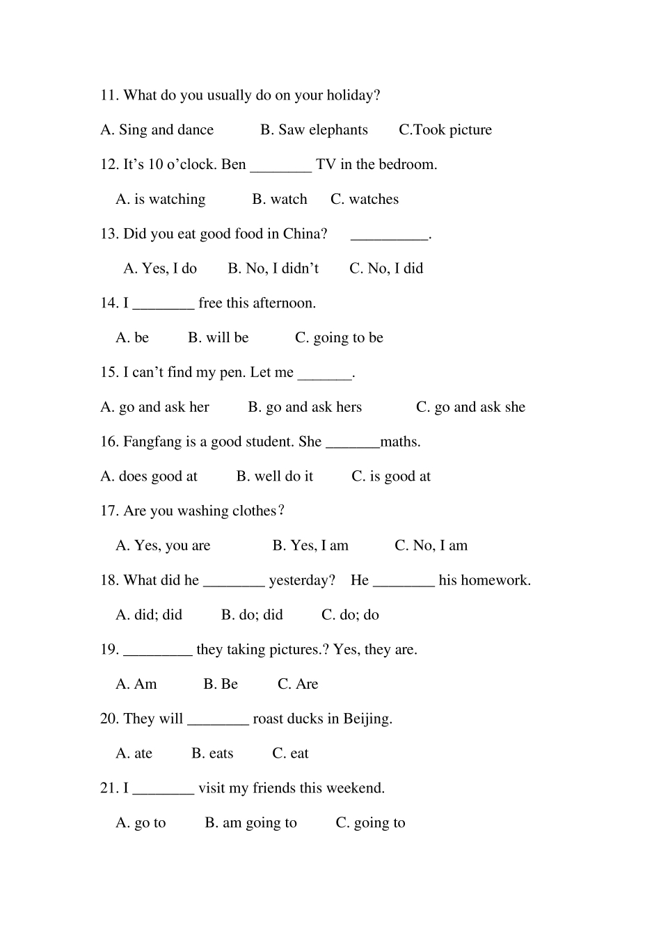 小学英语时态综合练习附答案_第2页