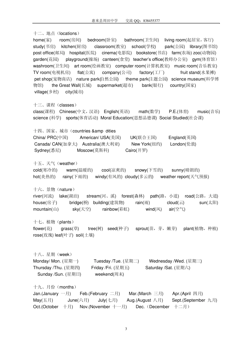 小学英语核心词汇归类_第3页