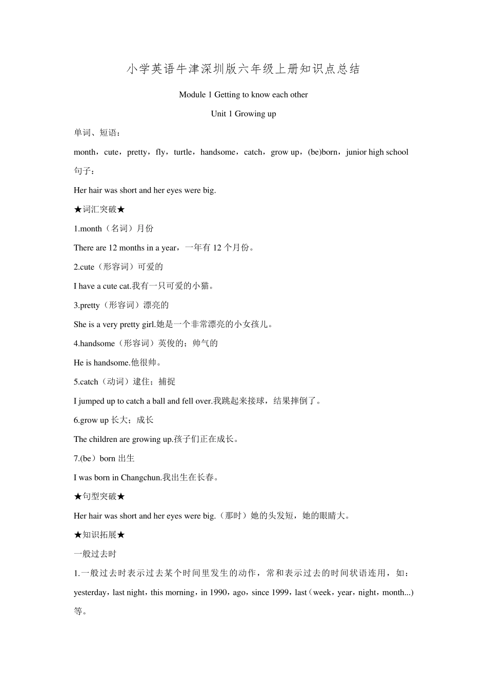 小学英语牛津深圳版六年级上册知识点总结_第1页