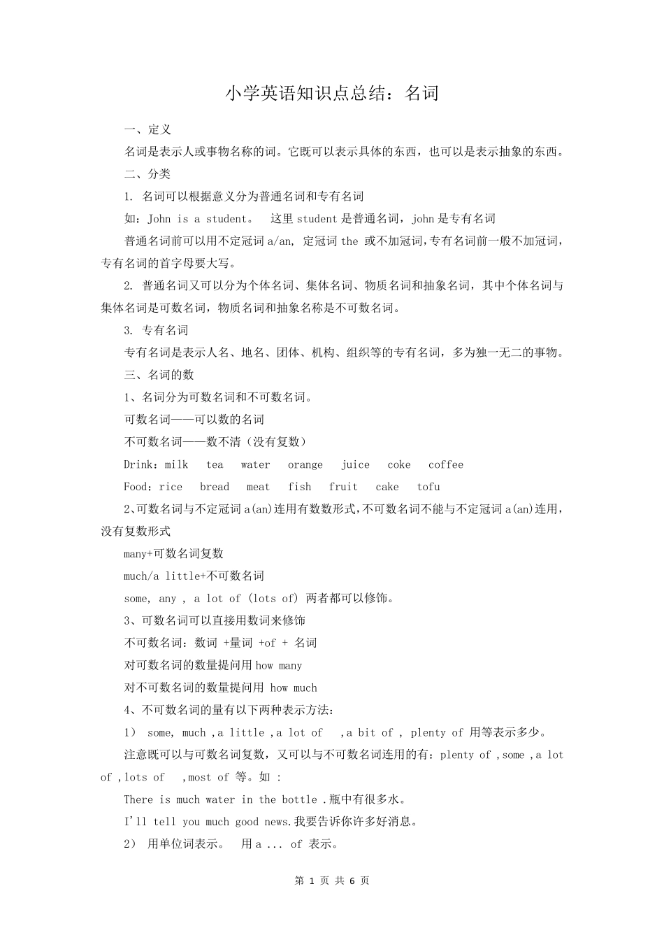 小学英语知识点总结：名词_第1页