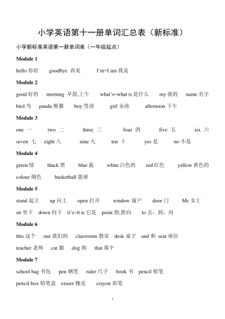 小学英语第112册单词汇总表(新标准,一年级起点)