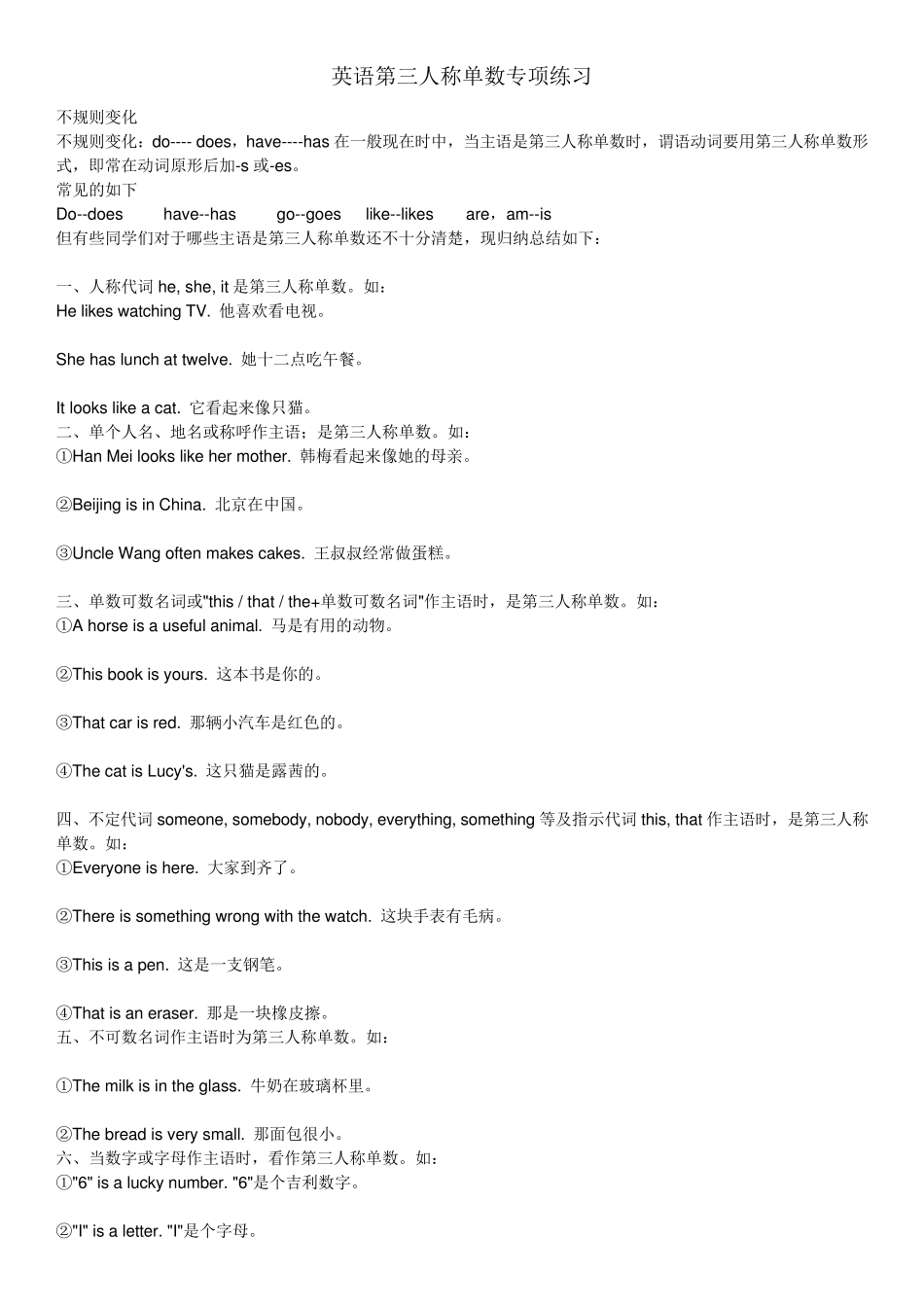 小学英语第三人称单数专项练习_第1页