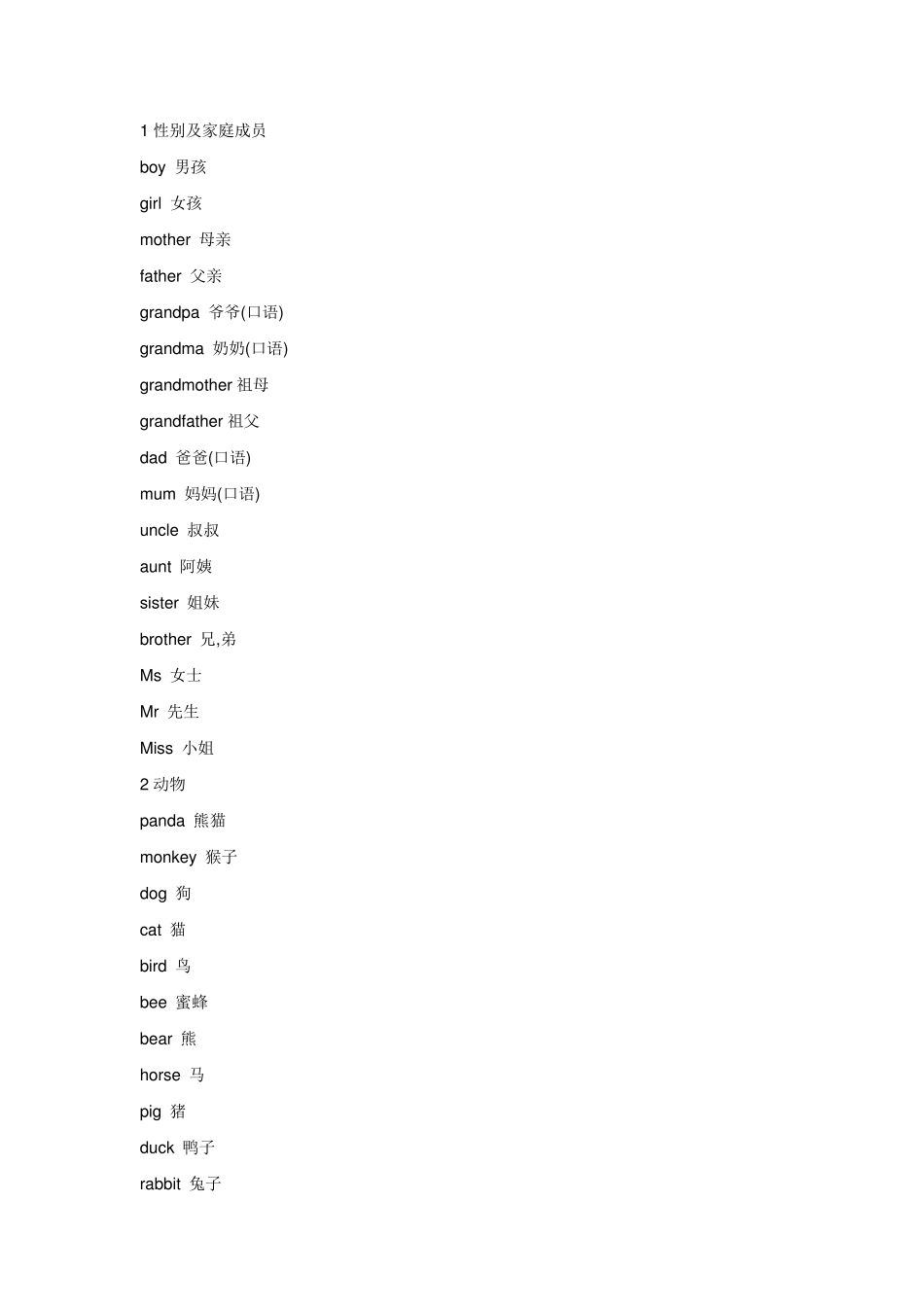 小学英语词汇表(分类速记表)_第1页