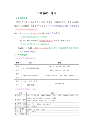 小学英语语法介词的用法归纳整理总结