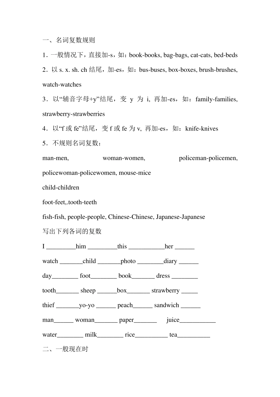 小学英语语法知识及习题_第1页