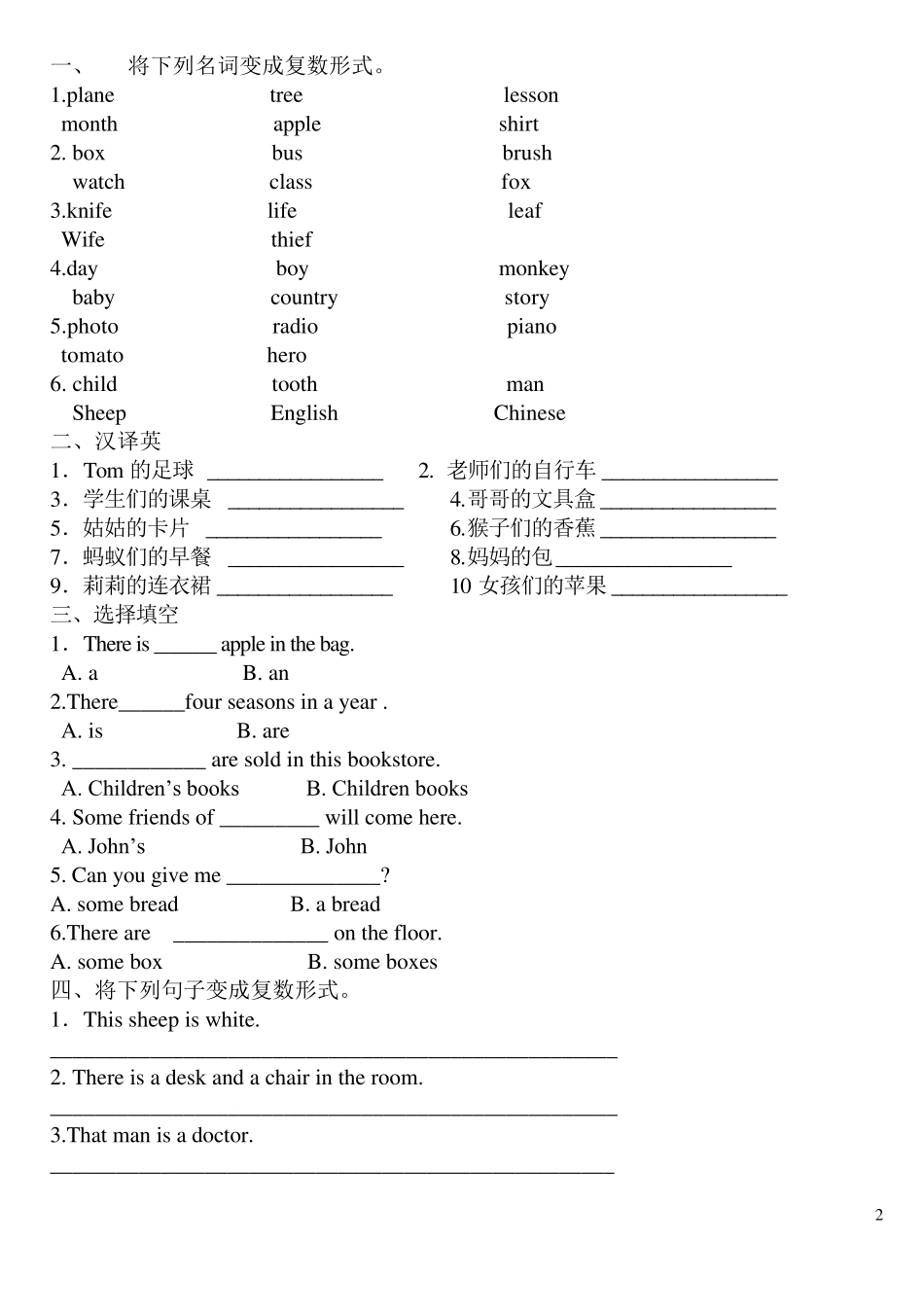 小学英语语法练习题大全_第2页