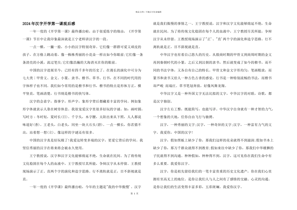 2024年汉字开学第一课观后感_第1页