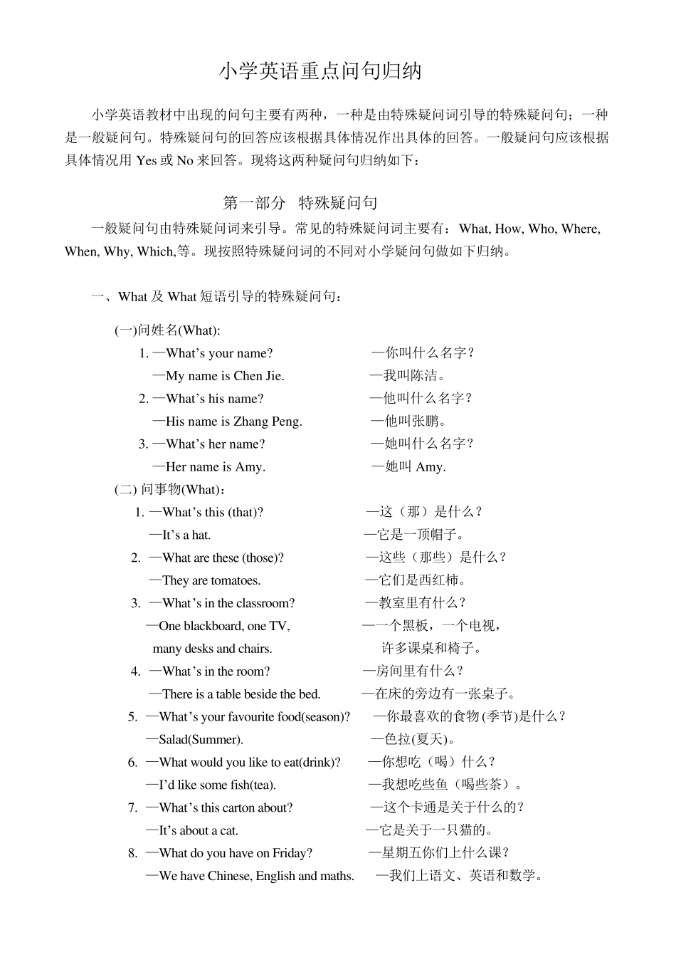 小学英语重点疑问句归纳_第1页