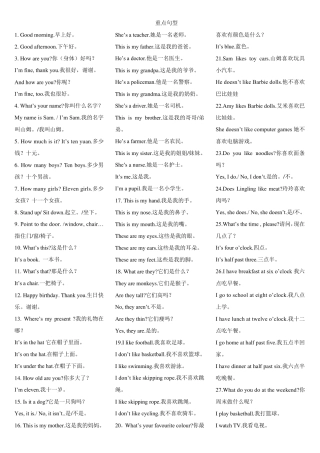 小学英语重点词汇和句型