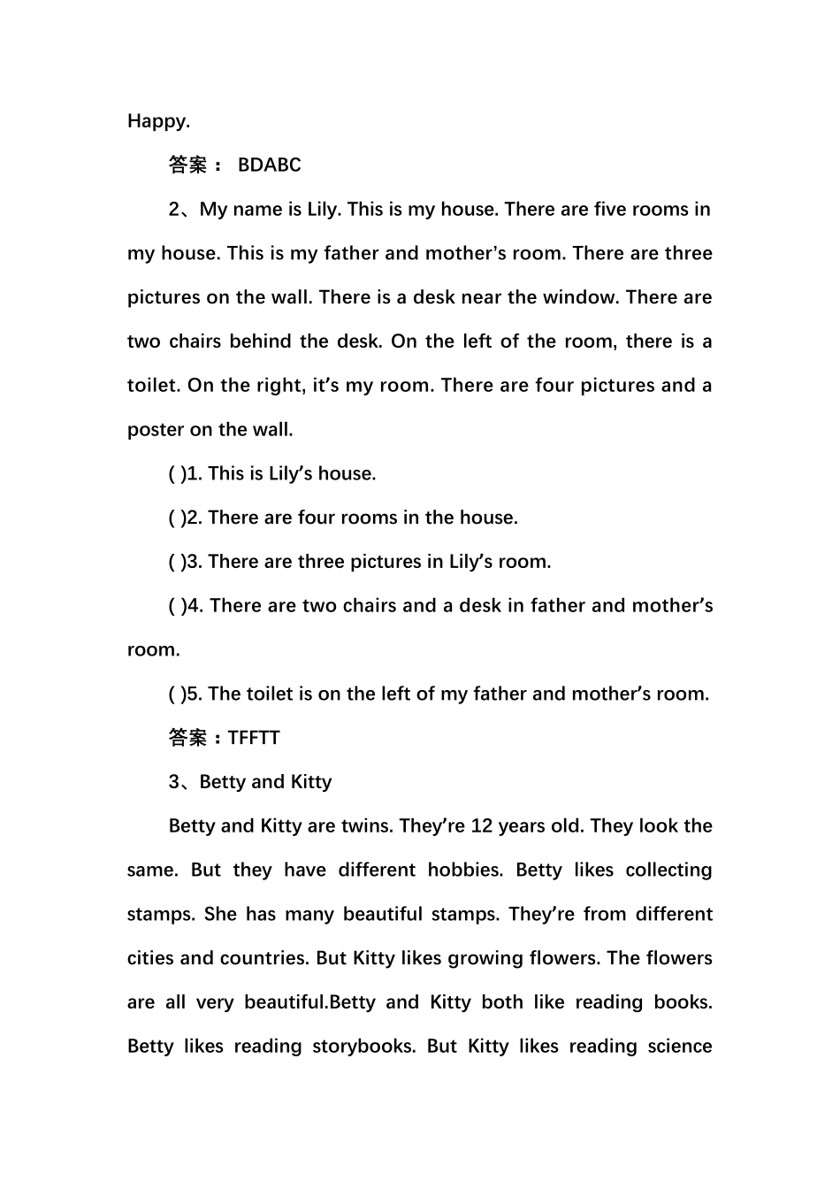 小学英语阅读理解题及答案10篇_第2页