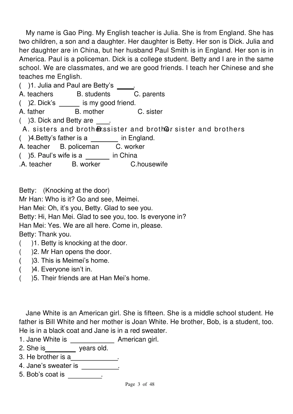 小学英语阅读理解题_第3页