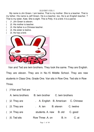 小学英语阅读理解题