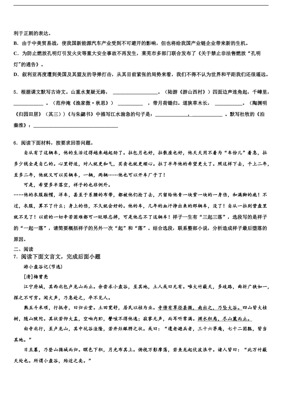 2024年江苏省兴化市昭阳湖初级中学中考试题猜想语文试卷含解析_第2页