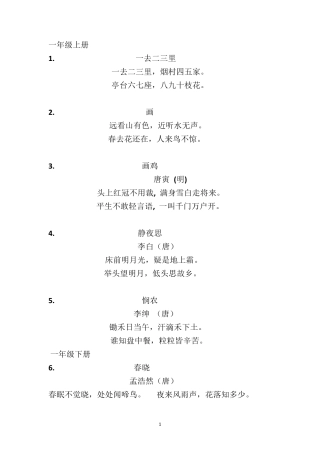 小学语文16年级课文背诵整理