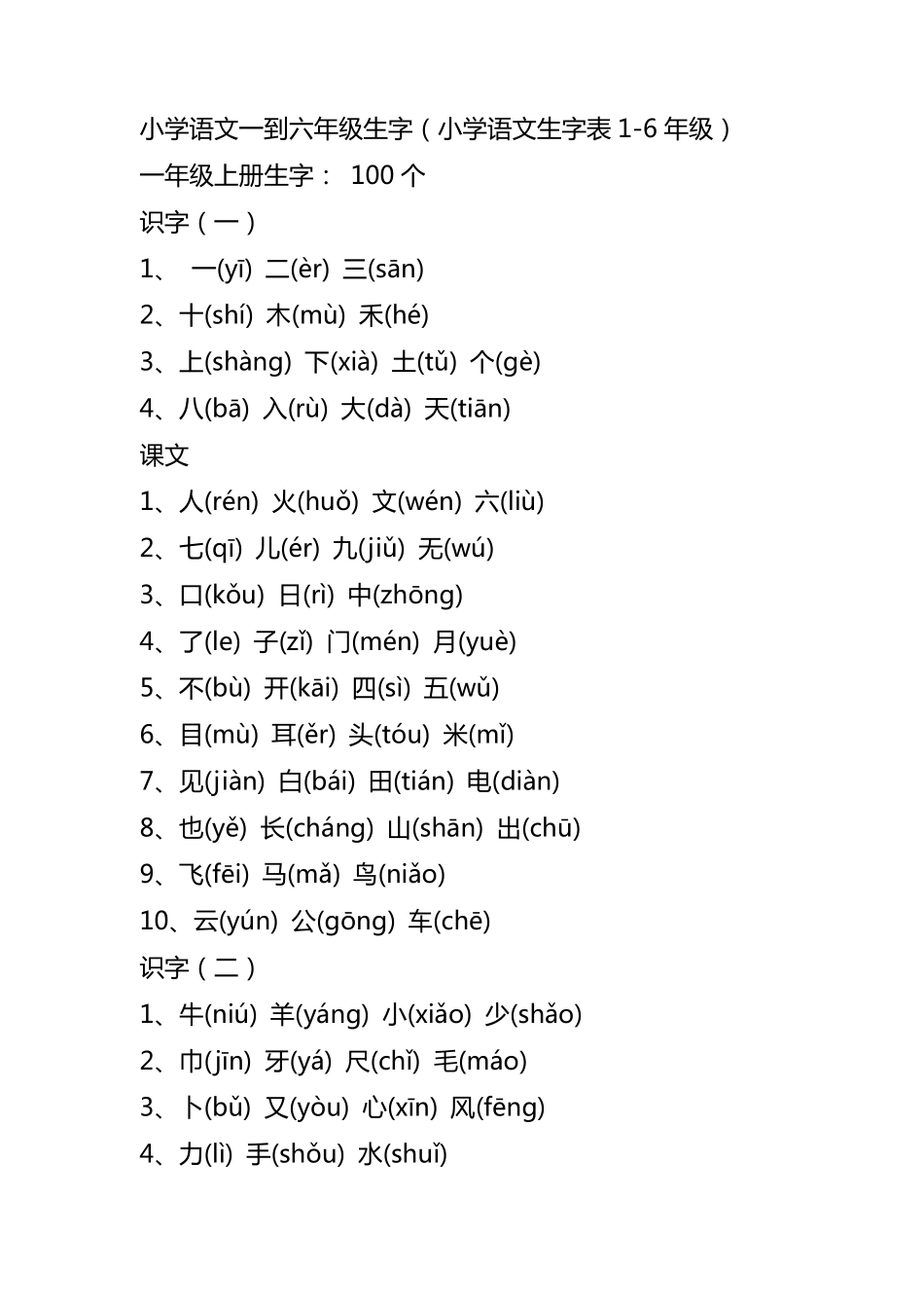 小学语文一到六年级生字(带拼音)_第1页