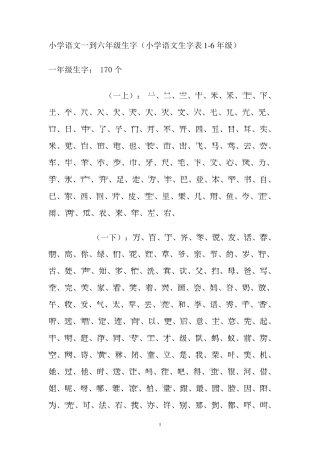 小学语文一到六年级生字表